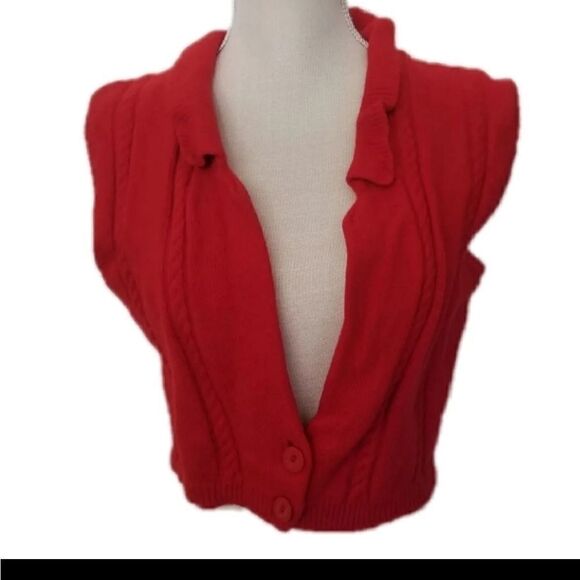 100% virgin Wool vintage cropped sweater vest American red cropped 70s sleeveles - Picture 1 of 8